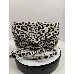 Caroline Hill Leopard Crossbody Bag White Black Envelope Flap Gold Chain Strap